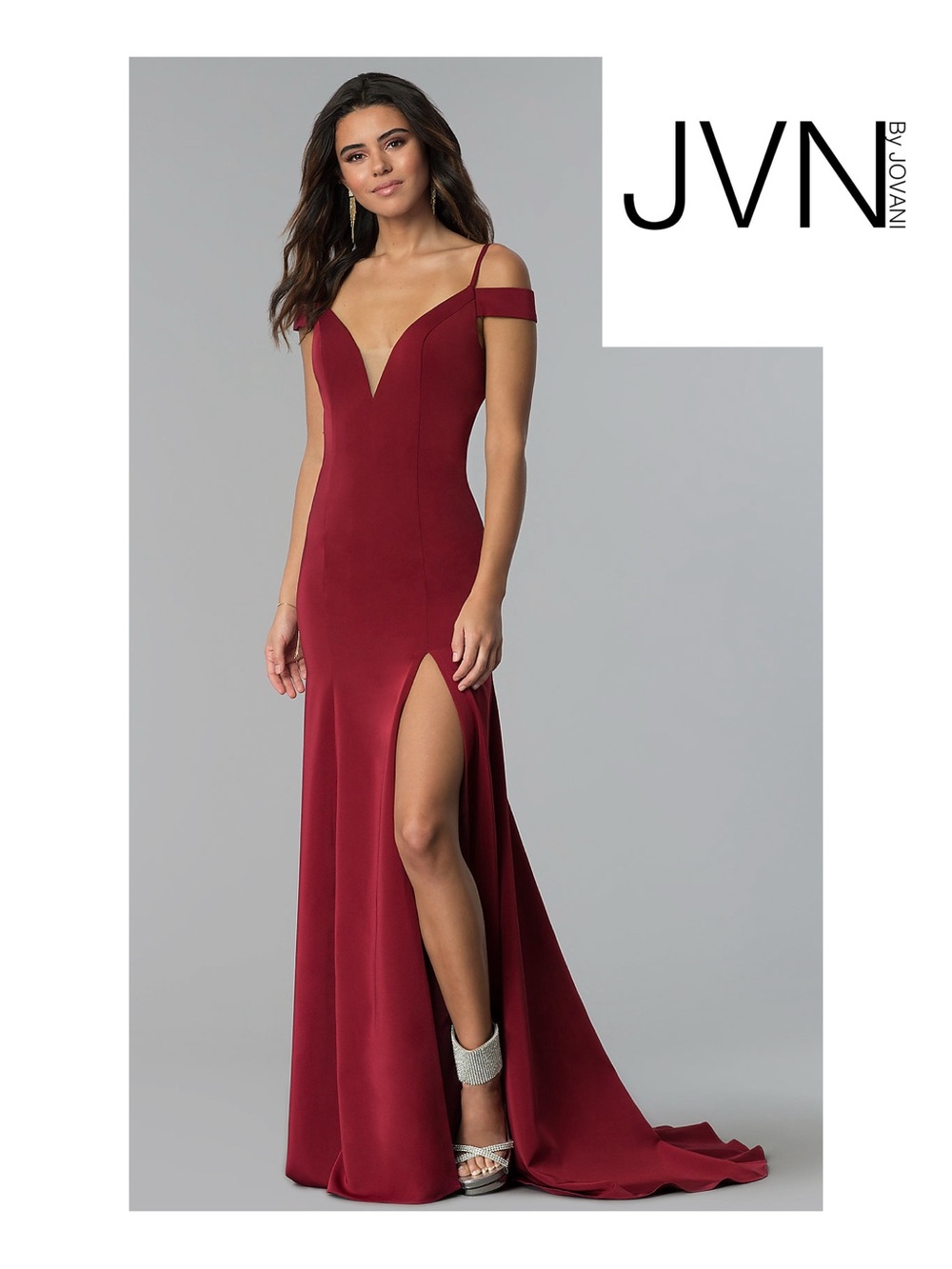 JVN Off The Shoulder Dress Gown with Side Slit